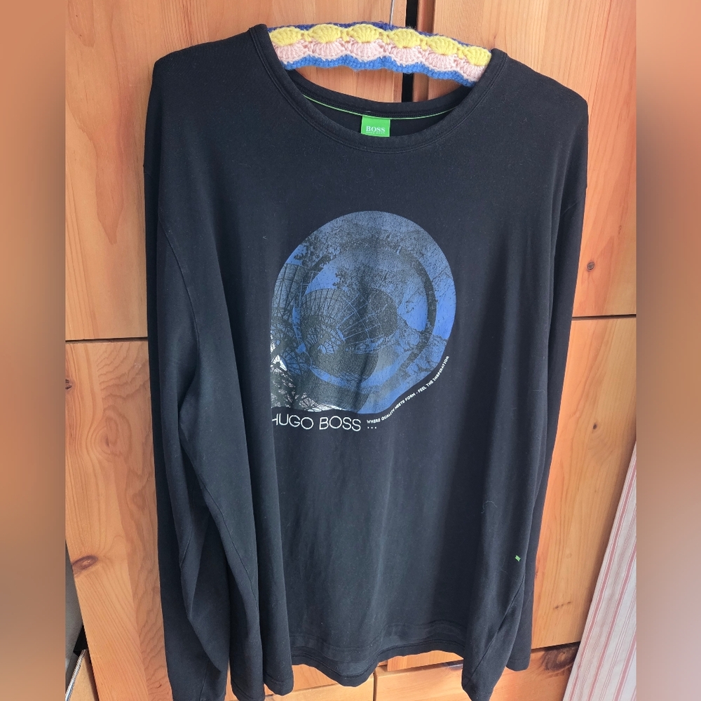 Hugo Boss Men's Black Graphic Long Sleeve Tee Shirt Size 3XL